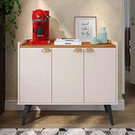 Aparador Balcão Buffet 3 Portas com Prateleira Puxador Concha - Design Elegante Off White e Cinamomo - imagem 3