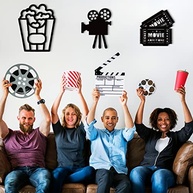 Kit 3 Peças Decoração Cinema em Casa - Arte de Parede Madeira com Tema de Filme, Pipoca e Carretel - imagem 4