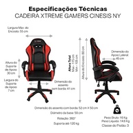 Cadeira Gamer Xtreme Cinesis Giratória Reclinável com Ajuste de Altura – Preto e Vermelho - imagem 4