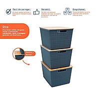 Kit 3 Caixas Organizadoras com Tampa de Bambu 18L – Cinza - imagem 2
