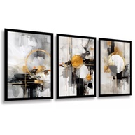Kit 3 Quadros Circulos Dourados e Preto Cinza - Moderno para Sala e Quarto (60x40cm) - imagem 4