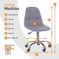 Cadeira de Escritório Eiffel Botonê Cinza – Base Giratória Ajustável com Encosto Reclinável - imagem 3