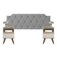 Conjunto Mesa de Cabeceira com Gaveta + Cabeceira Estofada para Cama Queen Size Cinza - imagem 1