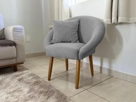 Poltrona Capitonê para Sala de Estar e Recepção - Tecido Veludo Cinza Reforçado com Pés de Madeira - imagem 3