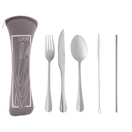 Conjunto 6 Peças Estojo Neoprene Cinza + 3 Talheres + Canudo + Escovinha - Lyor - imagem 1