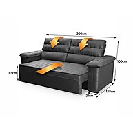 Sofá Retrátil Reclinável 3 Lugares Quantum Suede Cinza - imagem 2
