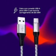 Geonav Cabo USB-C (tipo C) para USB, carregamento rápido, nylon trançado, 1,5MT, UCC06, Cinza/Branco - imagem 2
