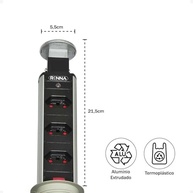 Torre de Tomada Retrátil Embutir Mesa Bancada Totem 3 Tomadas 16A Bivolt - Cinza/Preta - imagem 5