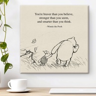 Pintura em Tela com Citação Motivacional - Urso Pooh Retro - 20x20cm - Arte Decorativa para Parede - imagem 1