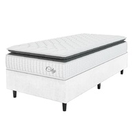 Cama Box com Colchão Solteiro Molas Ensacadas City Pillow Top 88x188x61cm em Tecido Linho Branco/Preto - Conforto Premium com Design Moderno - imagem 2