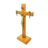 Crucifixo de Mesa Nossa Senhora da Salette 18 cm Madeira Clara - Decoração Sagrada com Cristo em Metal - imagem 4