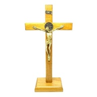 Crucifixo de Mesa São Bento em Madeira Clara 23 cm - Decoração Sagrada com Estilo - imagem 2