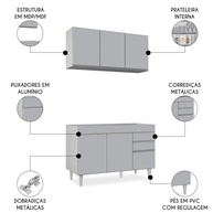 Armário de Cozinha Aéreo e Balcão 120cm Michigan Cinza Claro - imagem 2