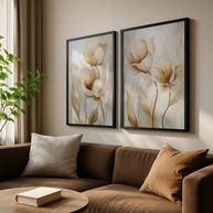 Kit 2 Quadros Decorativos Folhas Bege Verde - Minimalista Natureza para Sala Clean com Moldura - imagem 3