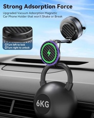 Carregador Magnético CloudValley 15W: Suporte Carro Gel Nano, Giro 360° p/ iPhone MagSafe - imagem 4