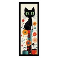 Kit 3 Quadros 18x45 cm - Decoração Moderna com Tema Gatos e Flores em Preto - imagem 5