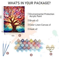 Pintura por Números Árvore - Kit Completo para Adultos com Tinta Acrílica e Telas 40,6 x 50,8 cm - imagem 3