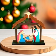 Presépio Artesanal da Sagrada Família em MDF - Decoração de Natal com Detalhes Ricos (27 cm) - imagem 3