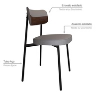 Cadeira Fixa Alloa 50 X 44,7 X 83,8 cm - Design Contemporâneo com Toques Retrô em Aço e Madeira Multilaminada Cinza - imagem 5