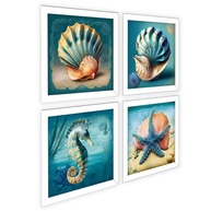 Kit 4 Quadros Oceano 18x18 cm com Moldura e Vidro - Decoração Banheiro e Lavabo - imagem 3