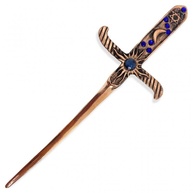 Adaga Cigana em Metal Cobre Velho 19 cm Pedras Azuis - imagem 1