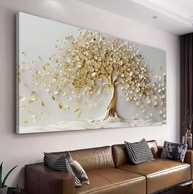 Quadro Decorativo Arvore da Vida Gold 150x75 cm - Estilo Abstrato Dourado para Sala, Quarto e Escritório - imagem 1