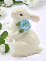 Estatueta de Coelhinho da Páscoa em Porcelana com Flores Azuis - Cosmos Gifts - imagem 3