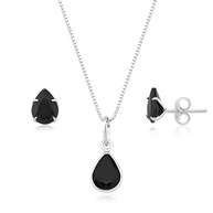 Colar e Brinco Gota Prata 925: Elegância em Preto - imagem 1