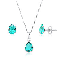 Colar e Brinco Gota Prata 925 Verde Água: Elegância! - imagem 1