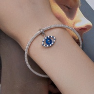 Pingente de Prata 925 Olho do Diabo com Zircônia Azul - Charm para Pulseira e Colar - imagem 2