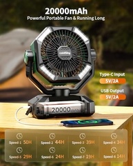 Ventilador ColdSky 20000mAh com Motores Duplos, 8 Velocidades, 4 LEDs e Controle Remoto - Ideal para Acampamento e Emergências - imagem 5
