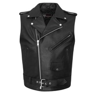 Colete masculino de couro premium clássico para motociclista lateral lisa e cintura com cinto, preto, GG - imagem 1