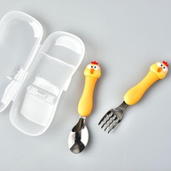 Conjunto de Colher e Garfo para Bebê Naroote - Aço Inoxidável com Design Animado para Refeições Divertidas - imagem 1