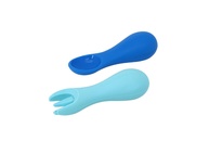 Kit Colher e Garfo de Silicone para Treinamento Infantil - Hipopotamo Marcus & Marcus Azul - imagem 1