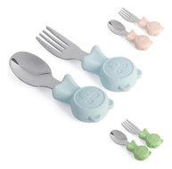 Kit Talher Infantil em Inox com Silicone Alimentar – Garfo e Colher Seguros para Bebês (Azul) - imagem 4