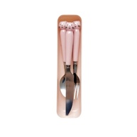 Conjunto de Talheres Infantil com Estojo Rosa - Colher, Garfo e Faca Segura em Aço Inox - imagem 1