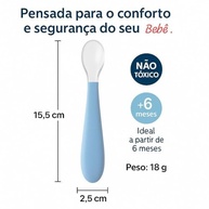 Colher de Silicone Segura para Bebês - Cabo Ergonômico Azul - imagem 3
