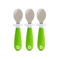 Munchkin Conjunto de 3 Colheres de Inox Ergonômicas para Bebês - Design Infantil Verde - imagem 1