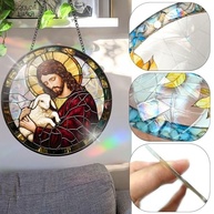 Acrílico Colorido Suncatcher Jesus com Design de Vitral - Refrator de Luz Solar para Decoração Interna e Externa - imagem 4