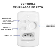 Controle de Ventilador de Teto 4x2 Bivolt 110V/220V com Tomada 10A - Controle Total e Prático - imagem 3