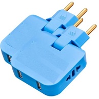 Kit 2 Adaptadores Tomada Benjamin Articulado com 2 USB + 2 Tomadas 10A 220V (Azul) - imagem 2