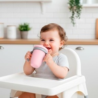 Copo de Treinamento Infantil 240ml com Bico de Silicone Antivazamento - Rosa - imagem 3