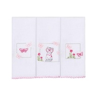 Fralda de Boca com Babete Bordado para Bebê - 3 Unidades 32x32cm | Papi Textil (Gatinha e Borboleta) - imagem 1