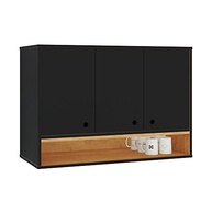 Armário Aéreo 3 Portas com Nicho Suspenso para Cozinha, Área de Serviço e Sala - Design Moderno Preto/Cinamomo - imagem 4