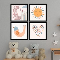 Kit 4 Quadros Decorativos 35x35 cm com Moldura - Sonhe Alto | Decoração Infantil Moderna - imagem 3