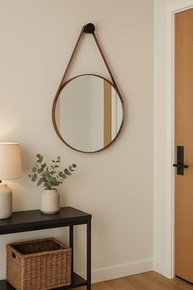 Espelho Adnet 60cm Lavabo Redondo em Couro Caramelo com Pino – Decore com Estilo e Sofisticação - imagem 3