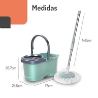 Mop Balde Giratório Pró Verde com Centrífuga em Inox - 2 Refis Microfibra, Balde 7L, Cabo 140cm - imagem 4