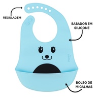 Babador Silicone Alimentação Bebê Introdução Alimentar Impermeável Fecho Ajustável Com Bolso Pega Migalhas Livre De Bpa - imagem 4