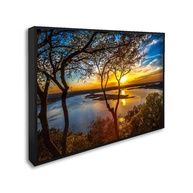 Quadro Decorativo Natureza Pôr do Sol Iluminado com Moldura de Madeira e Vidro 80x120cm - imagem 1