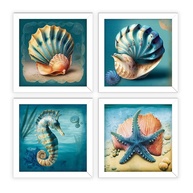 Kit 4 Quadros Oceano 18x18 cm com Moldura e Vidro - Decoração Banheiro e Lavabo - imagem 1